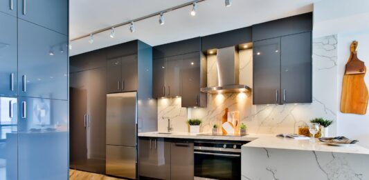 white and black kitchen counter