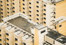 aerial view of white and black rooftop